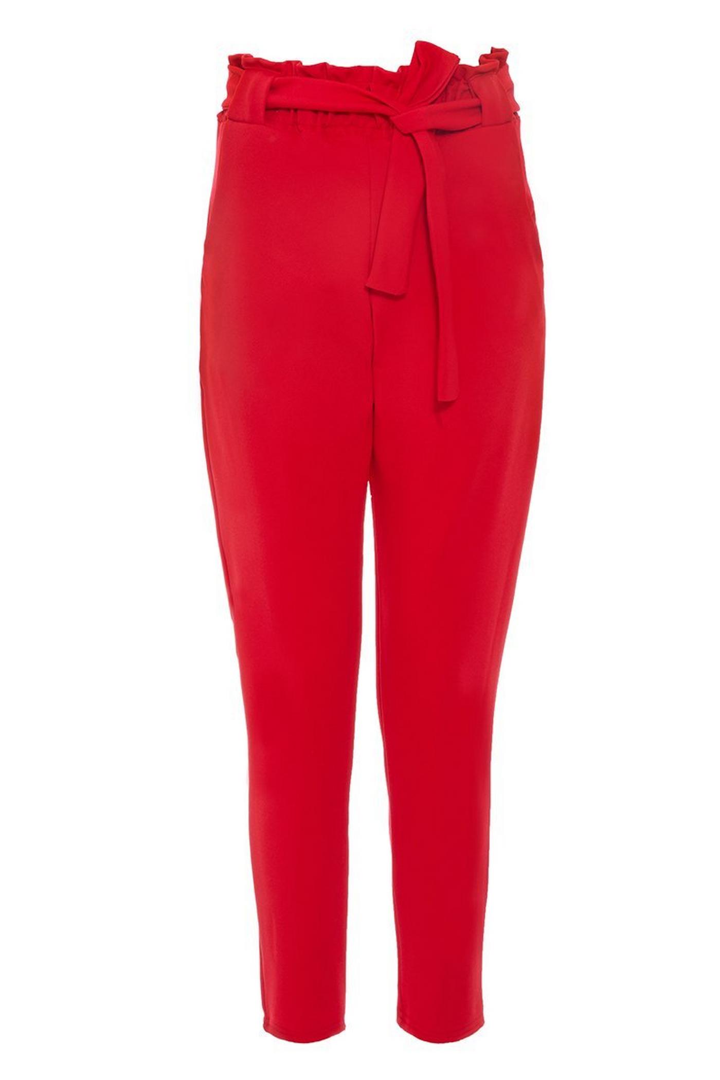 Red Crepe Paper Bag High Waist Trousers
