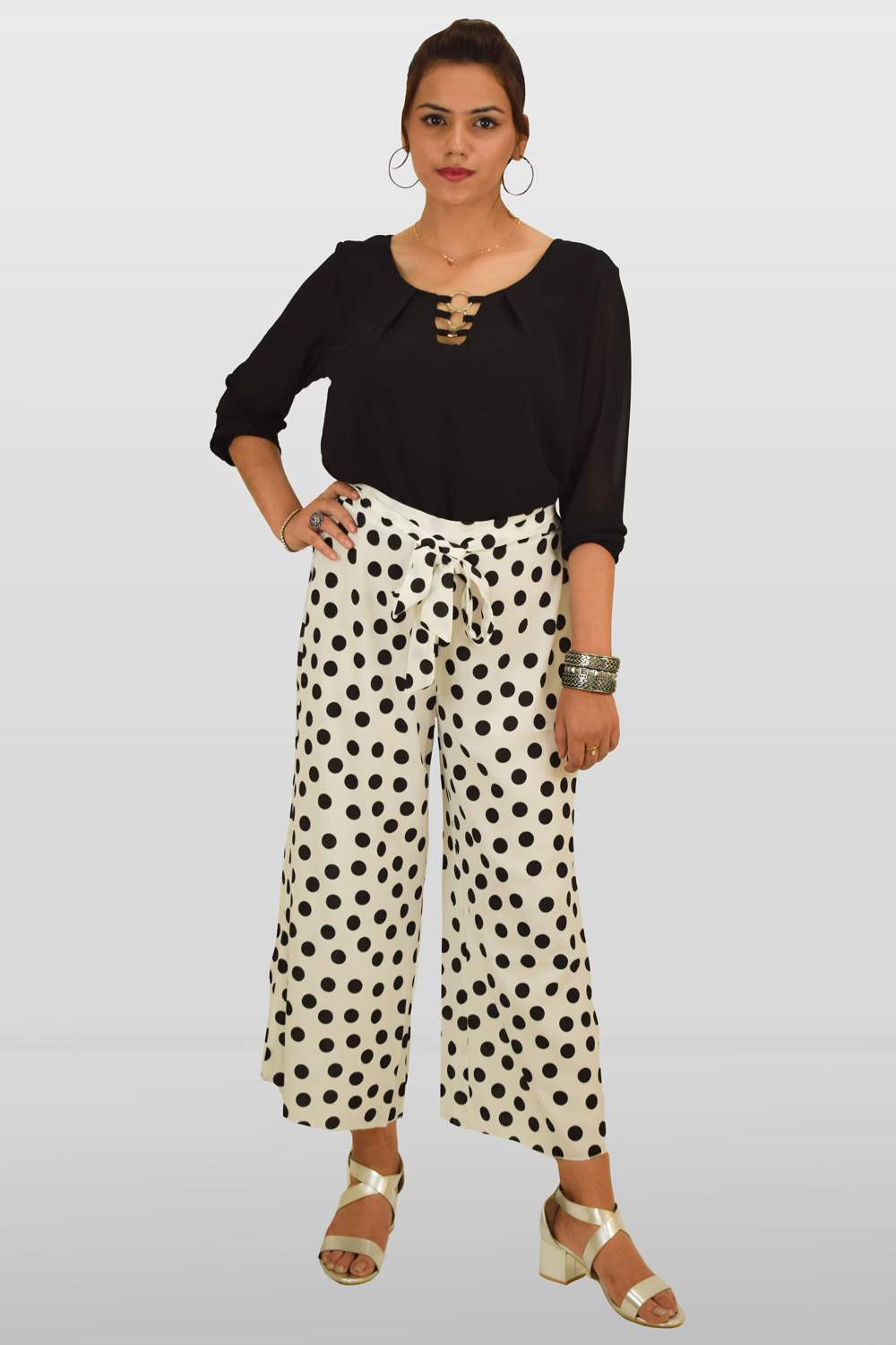 White And Black Polkadot Culotte Trousers