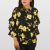 Black And Yellow Floral Frill Top