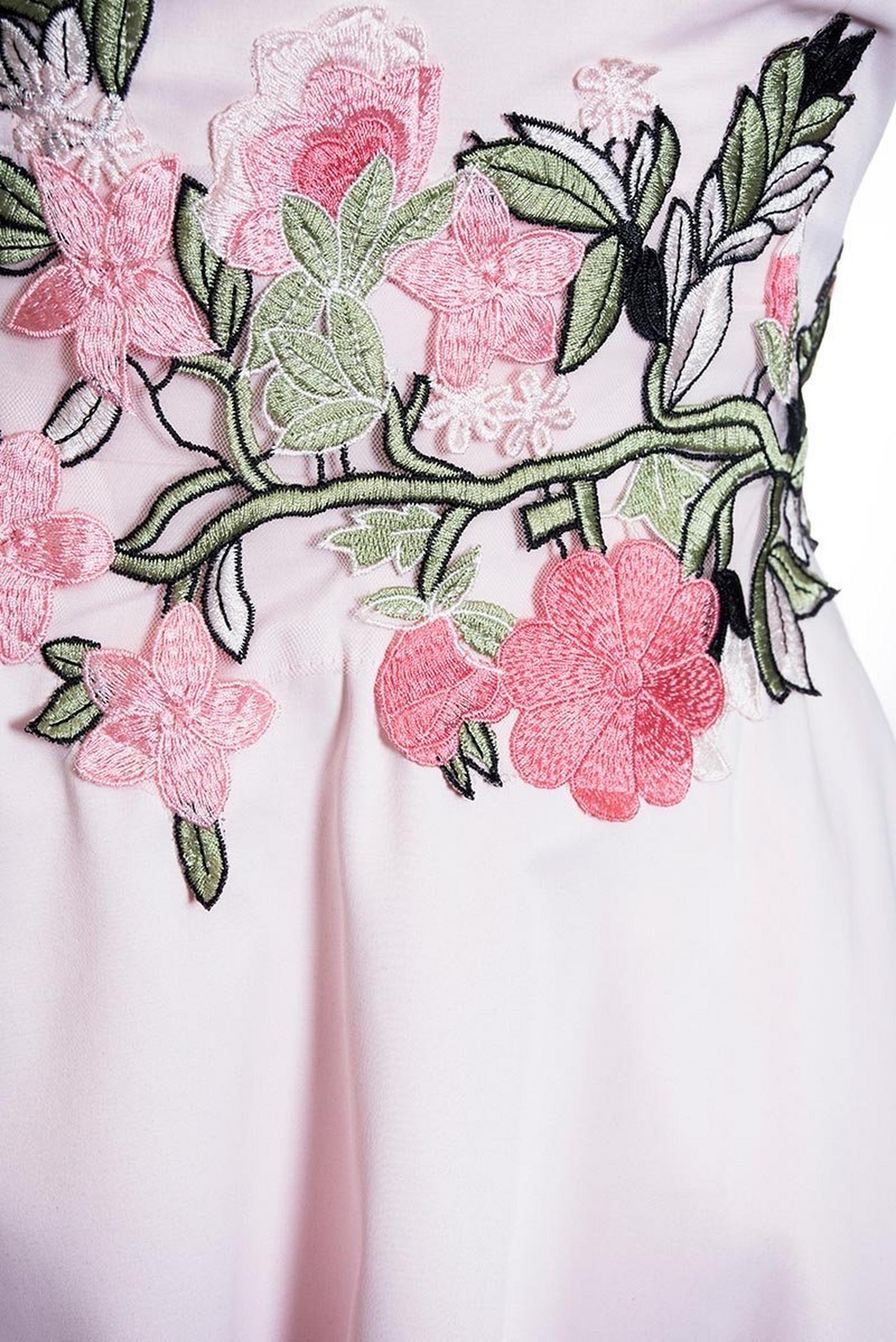 Pale Pink Satin Floral Print Skater Dress
