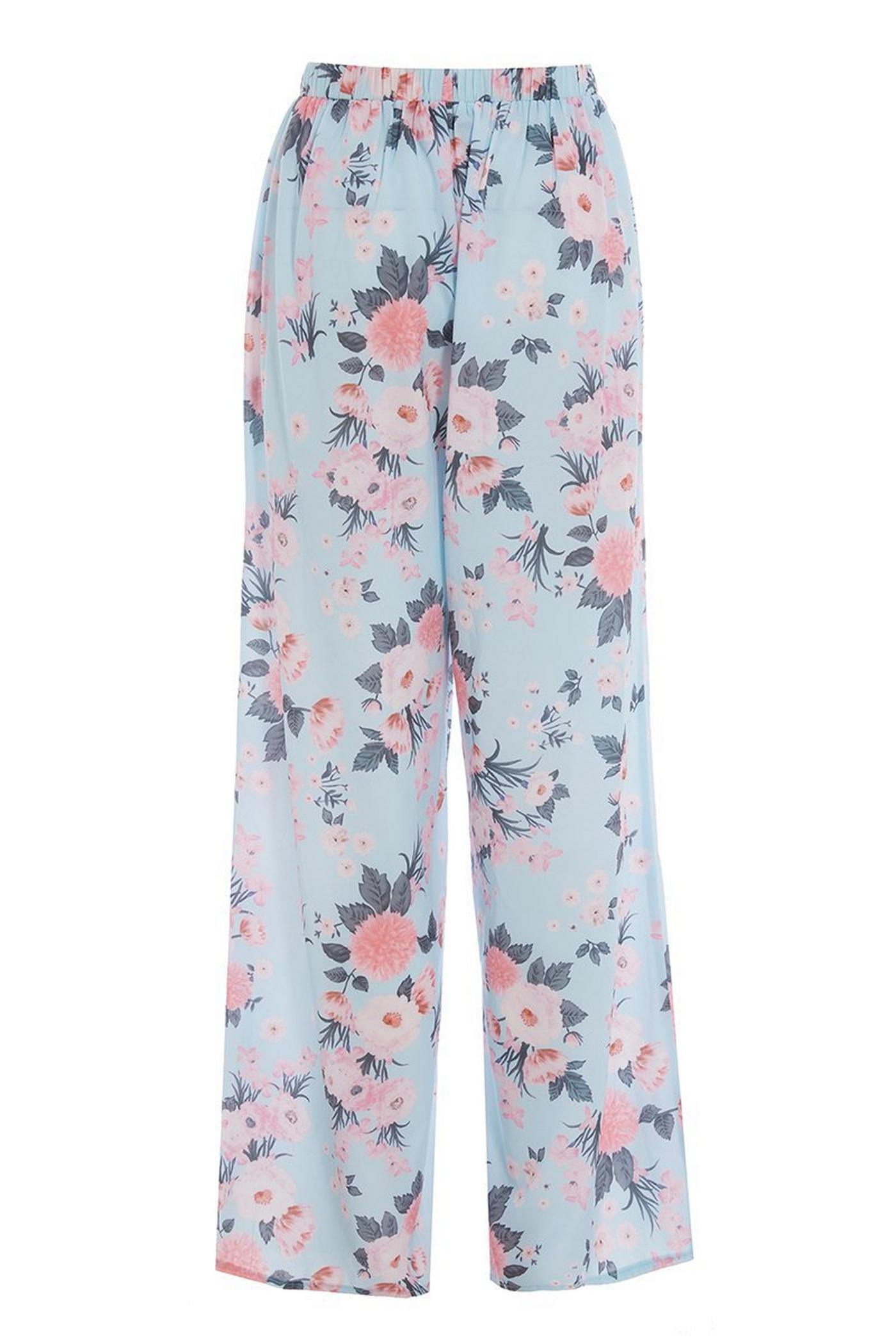 Blue & Pink Floral Palazzo Trousers