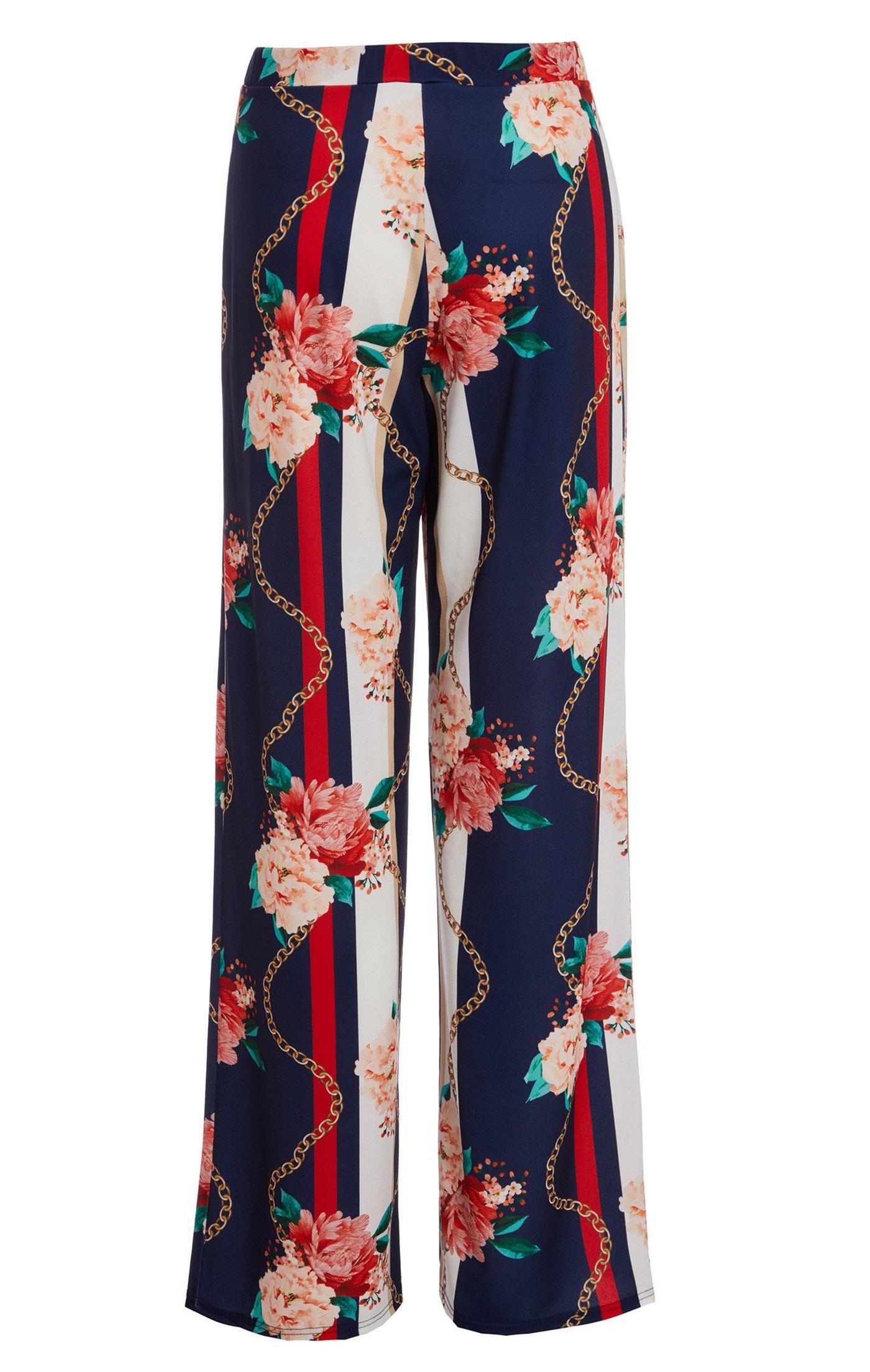Navy Cream and Coral Palazzo Trousers