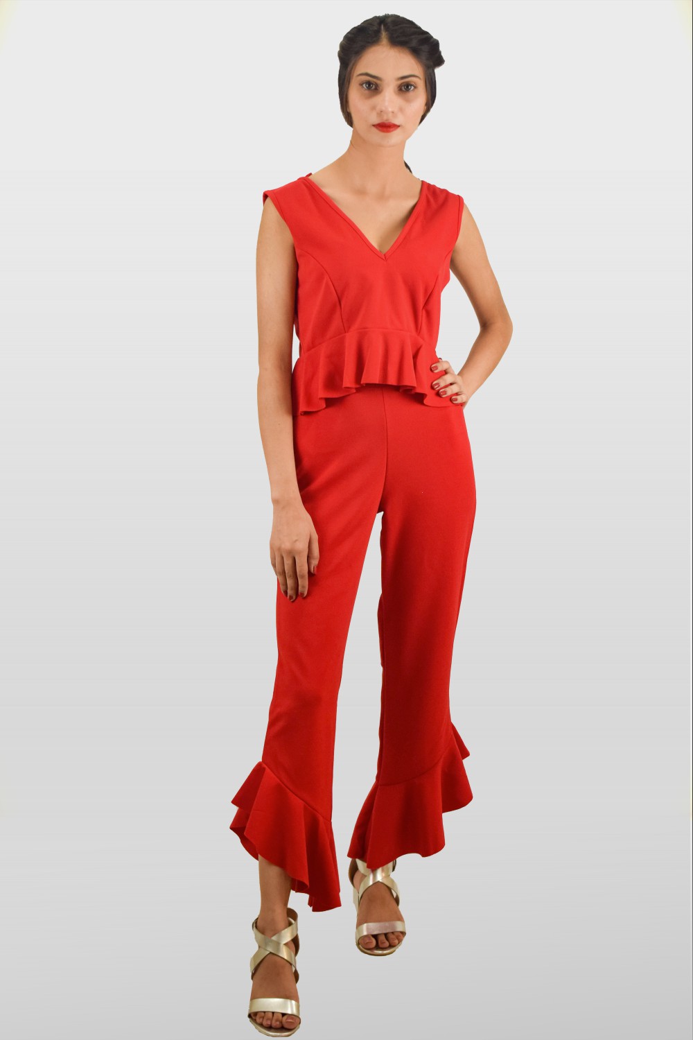 Red Frill Hem Trousers