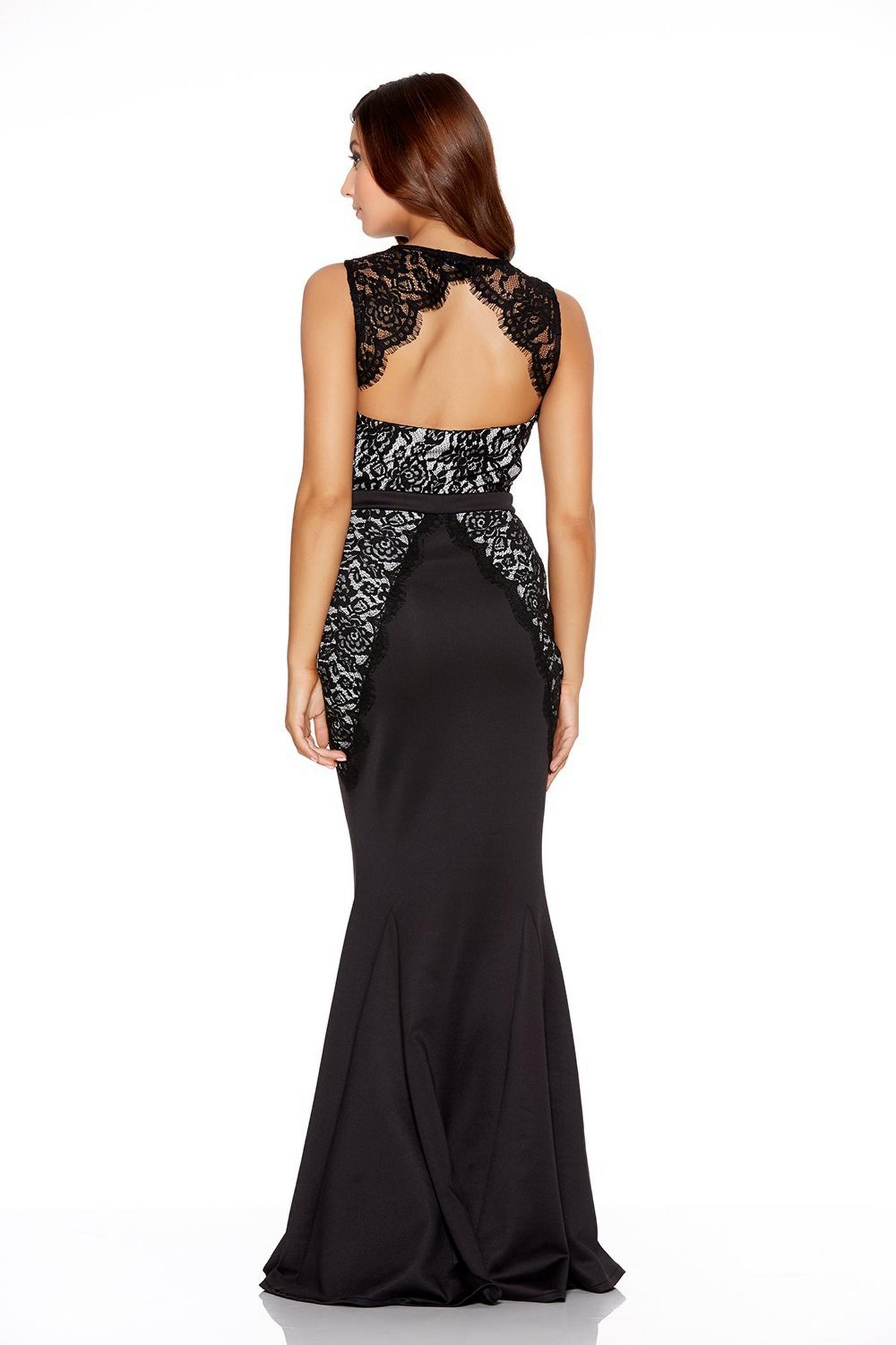 Black Lace Panel Fishtail Maxi Dress