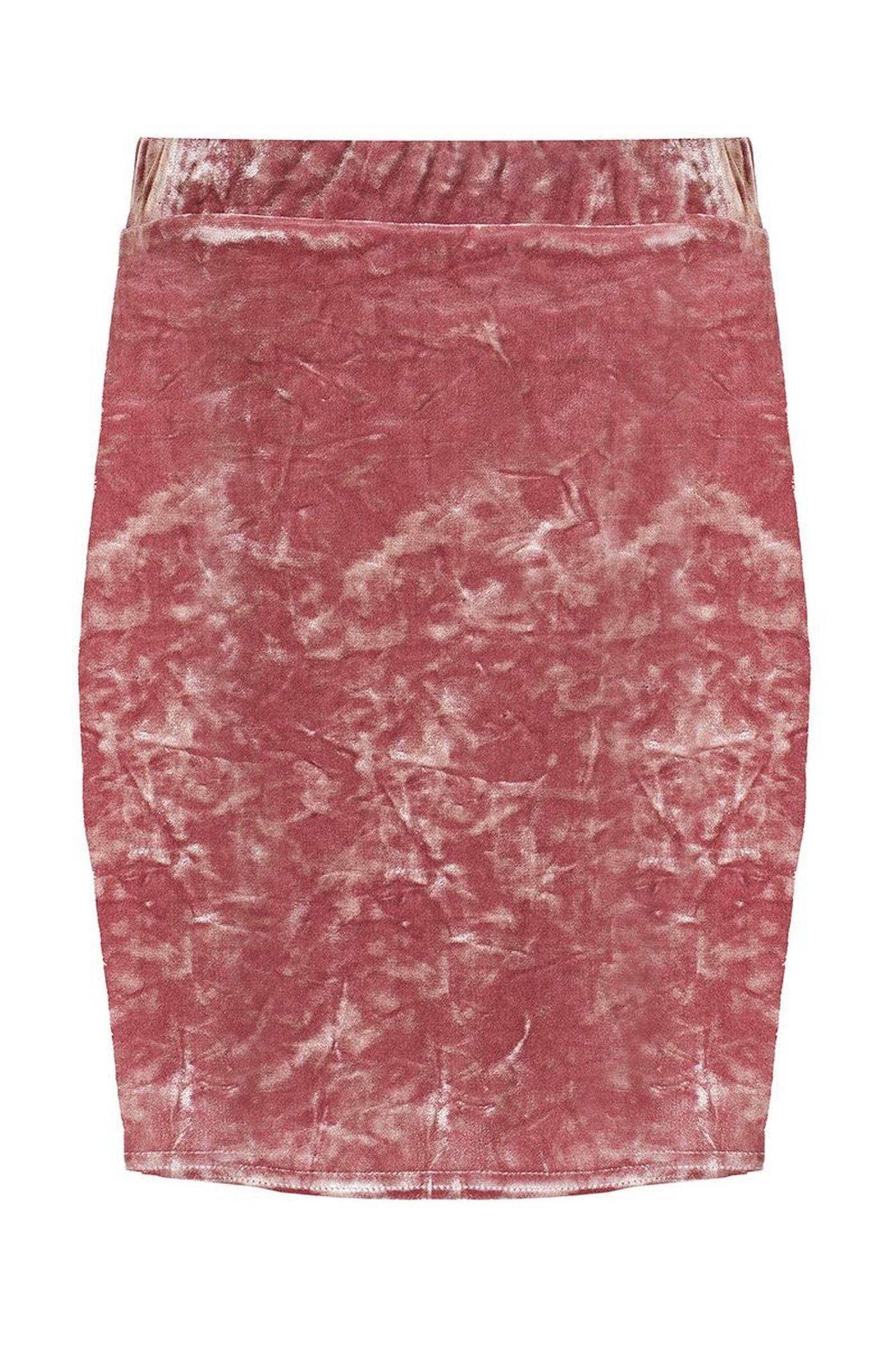 Pink Crushed Velvet High Waist Bodycon Skirt