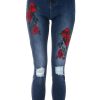 Blue Rose Embroidered Ripped Skinny Jeans
