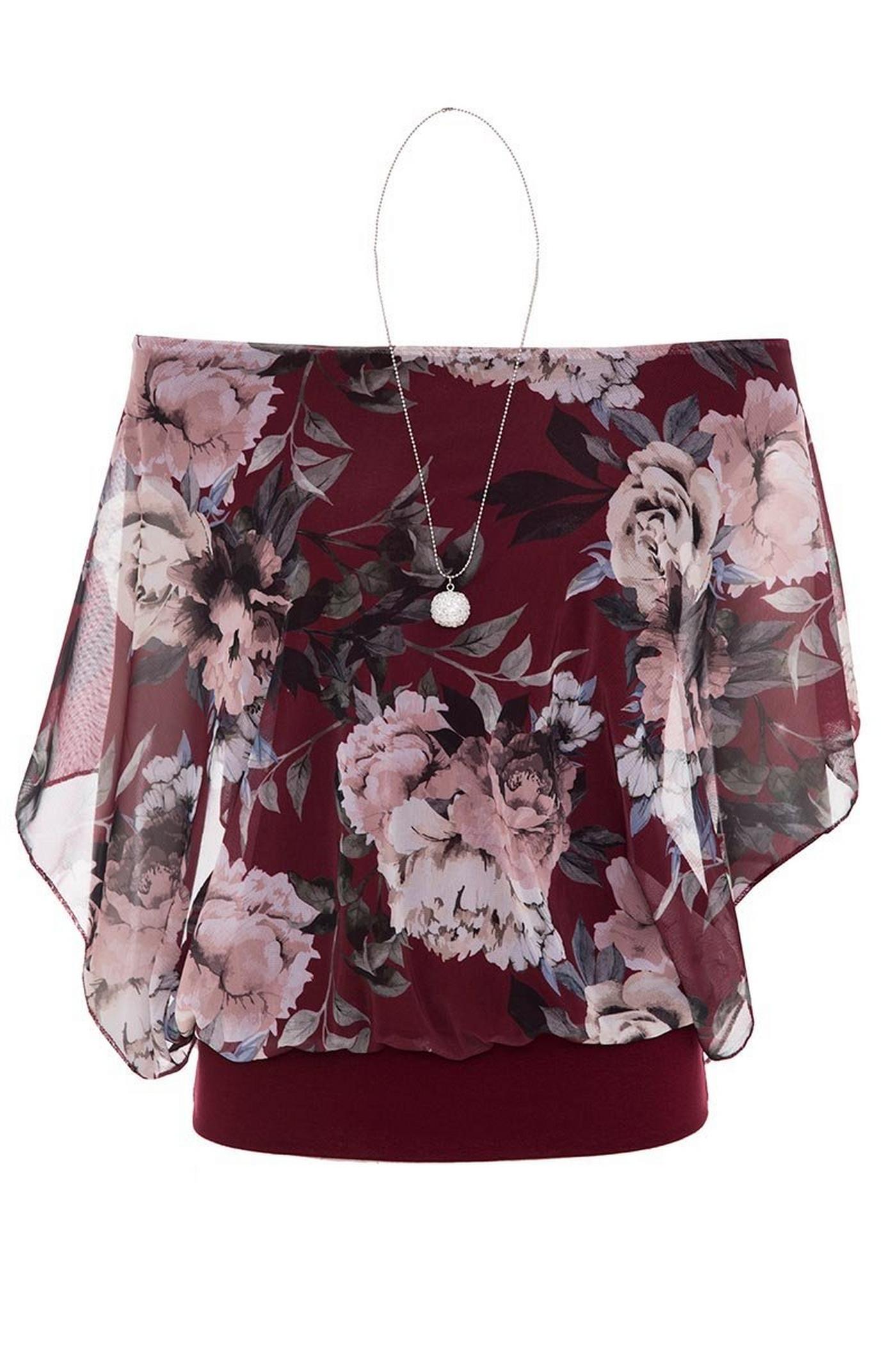 Berry and White Floral Print Bubble Top