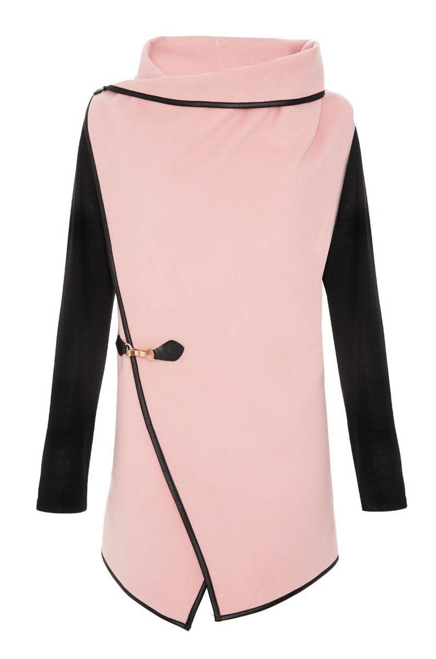 Pink And Black Contrast Sleeve Cardigan