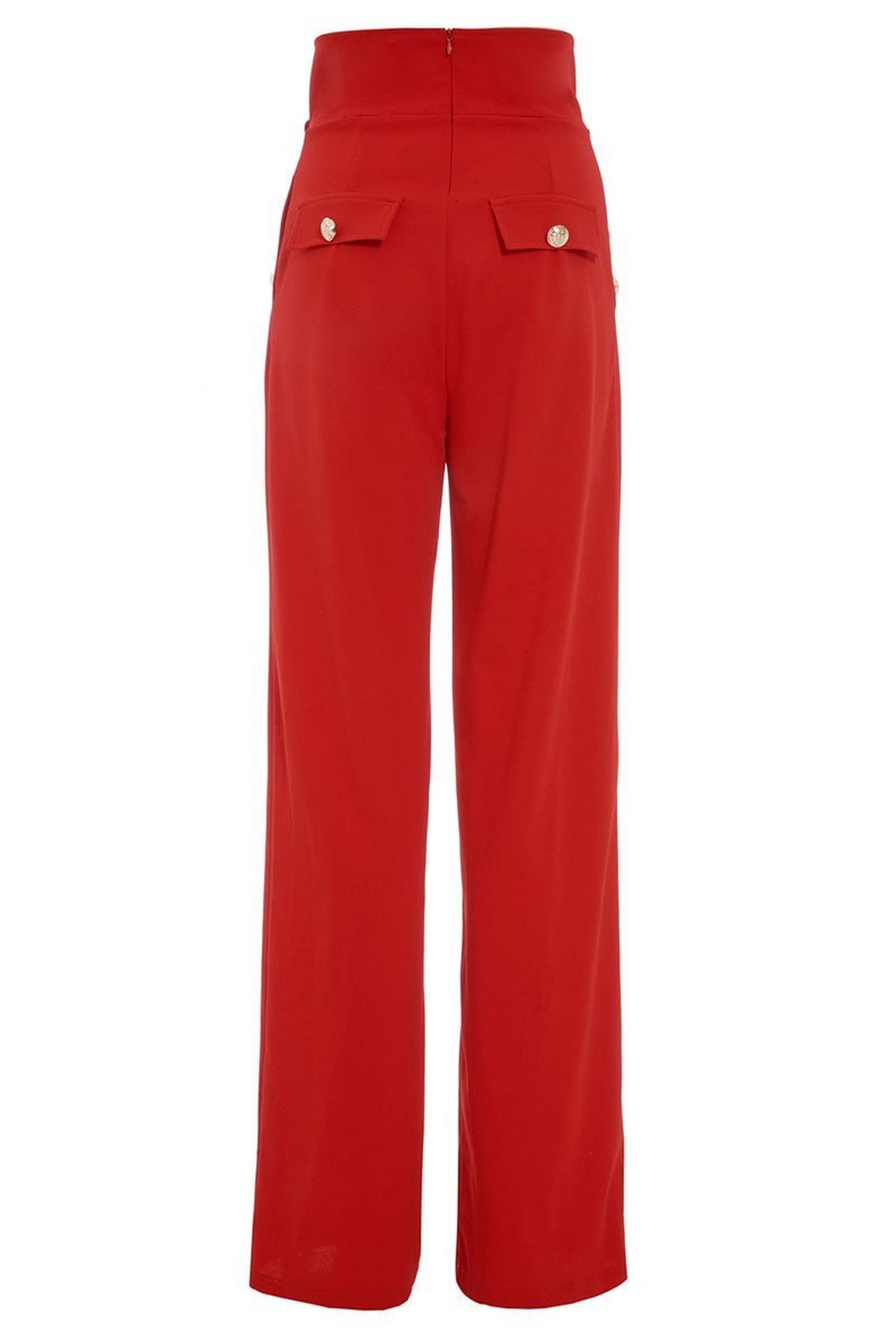Red Crepe High Waist Palazzo Trousers