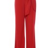 Red Crepe Tie Belt Palazzo Trousers
