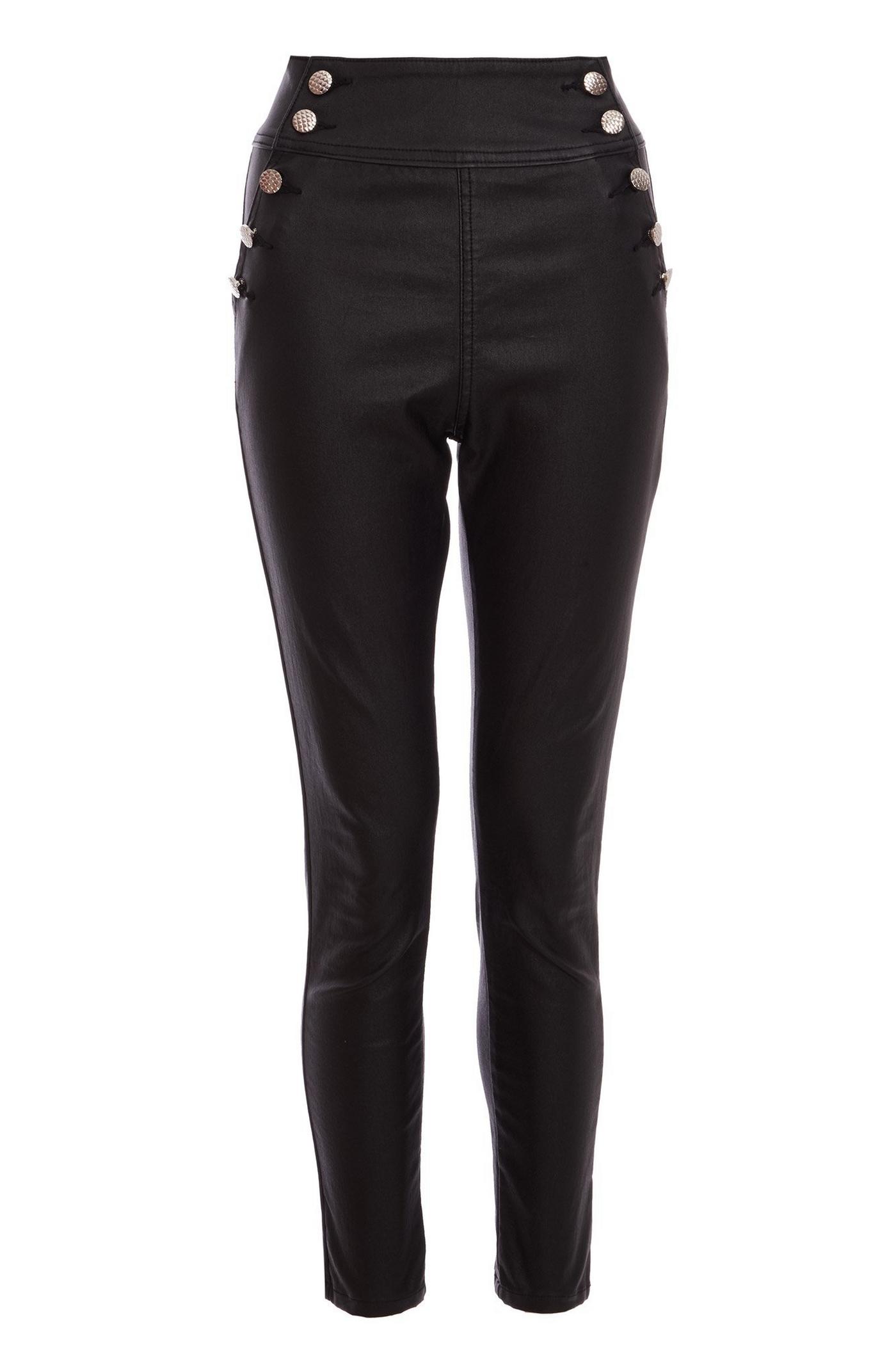 Black High Waisted Button Skinny Jeans