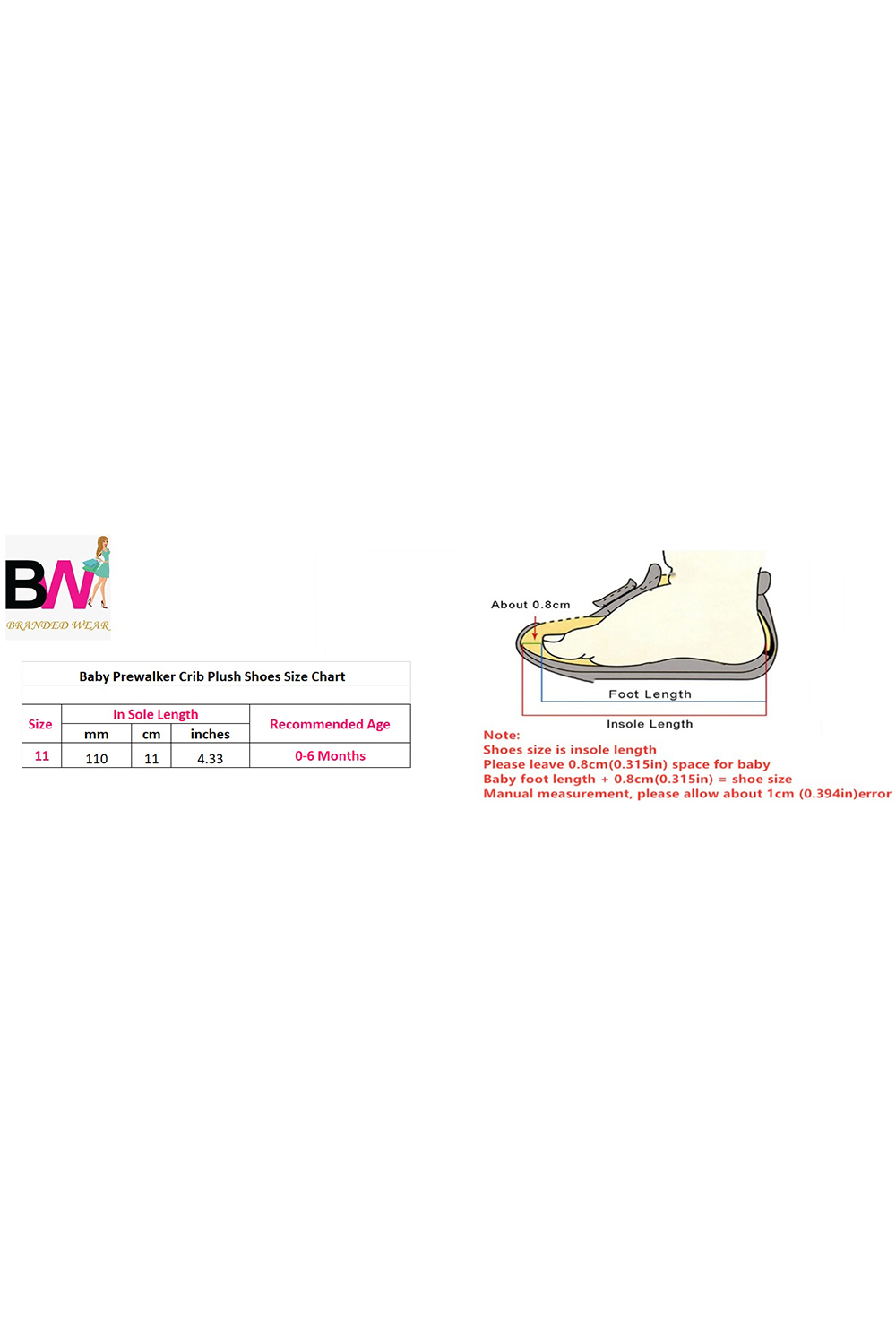 Kids Prewalker Shoes Size Chart