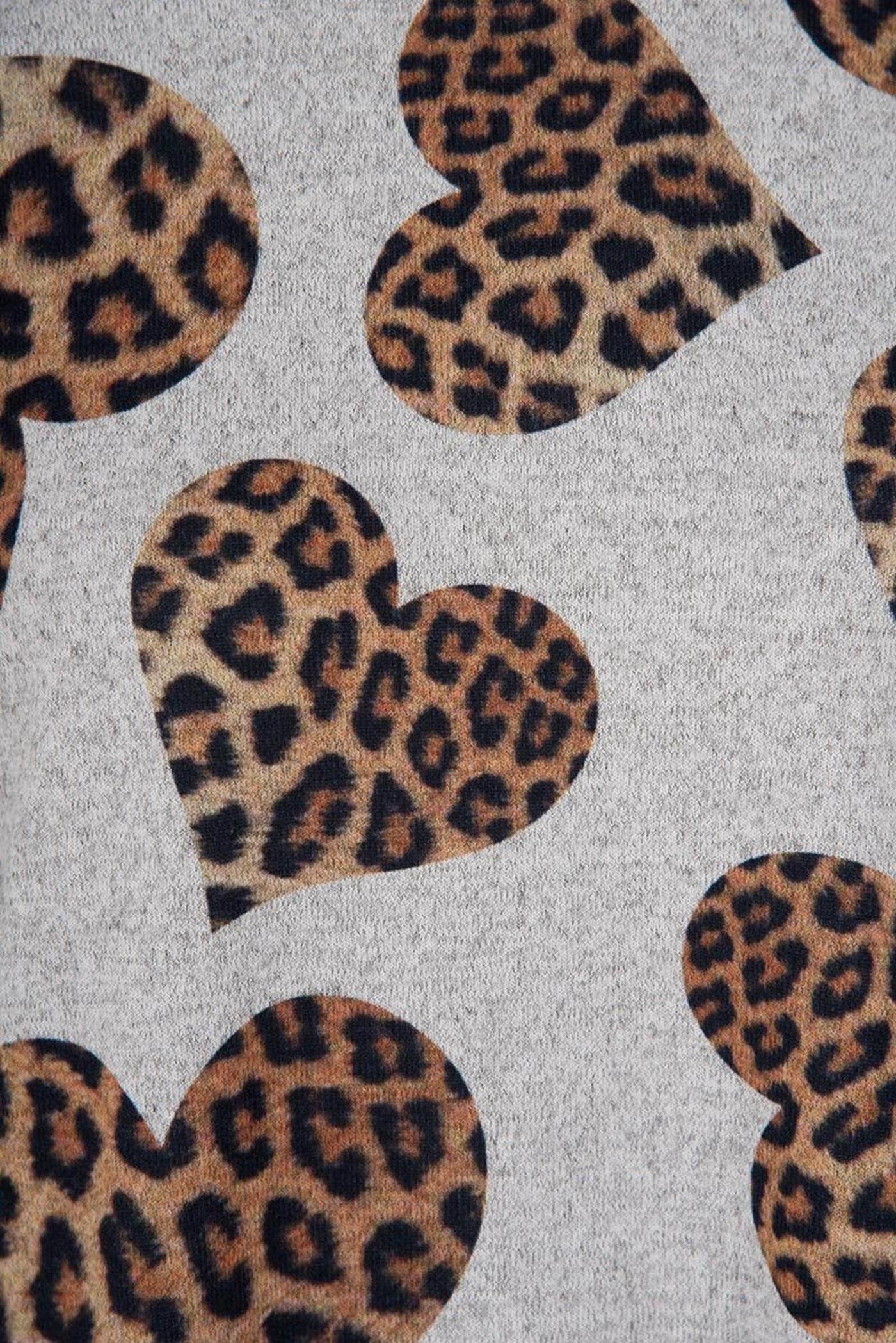 Grey and Beige Light Knit Leopard Heart Print Zip Back Top