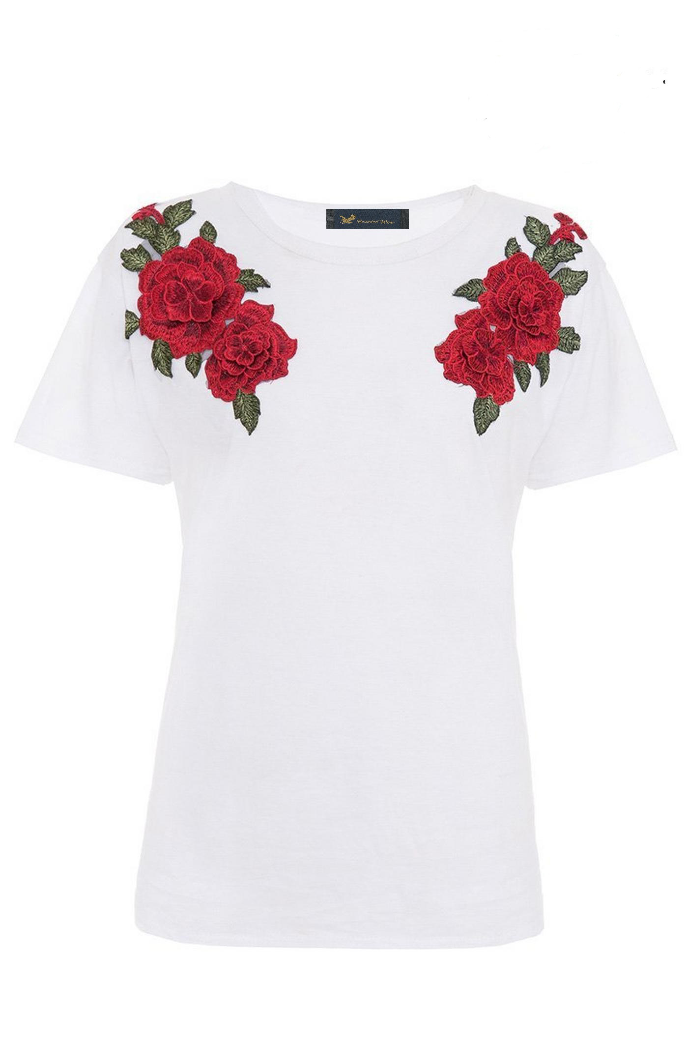 Red Rose Embroidered Top