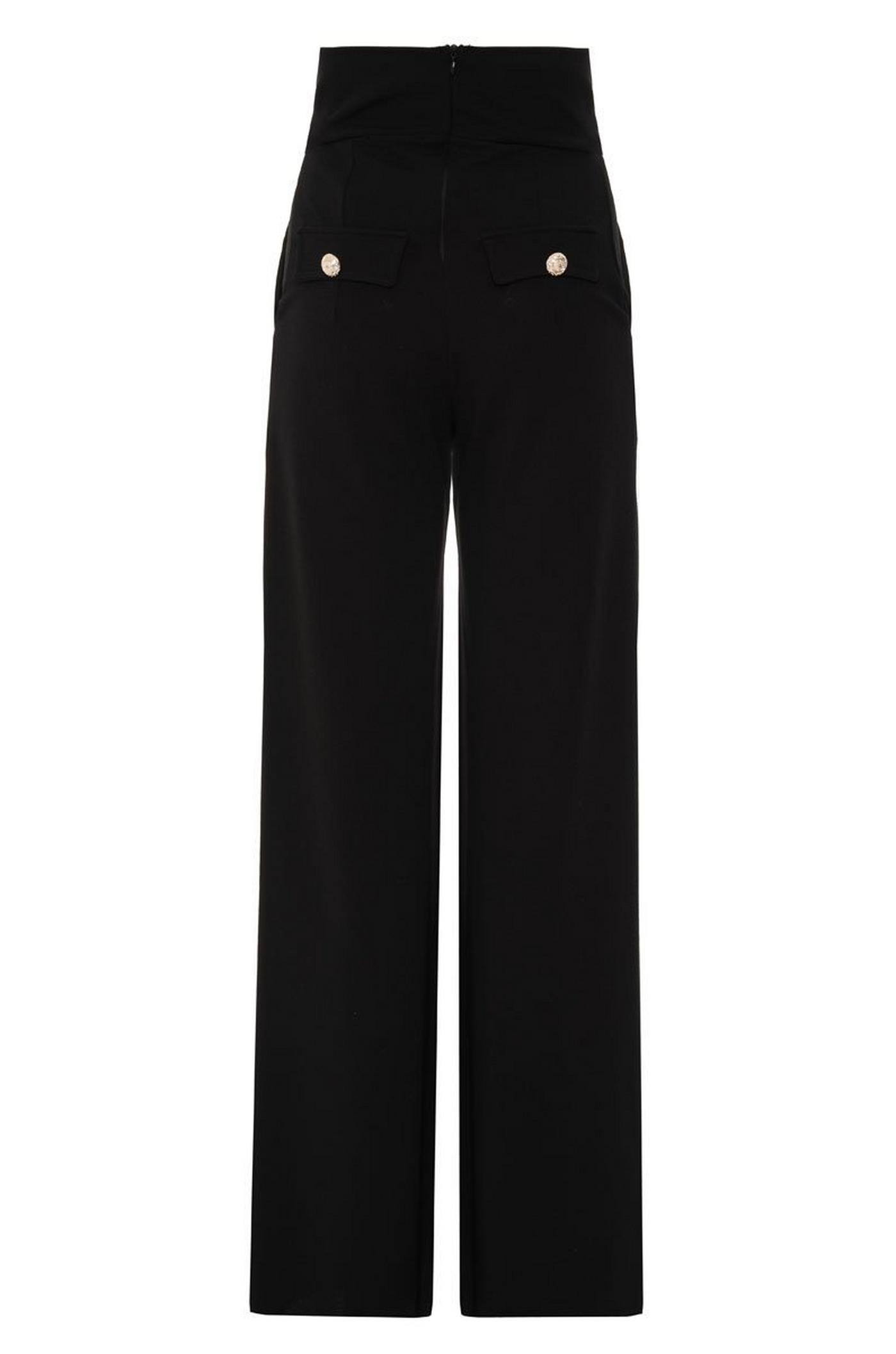 Black Crepe High Wasted Button Trousers
