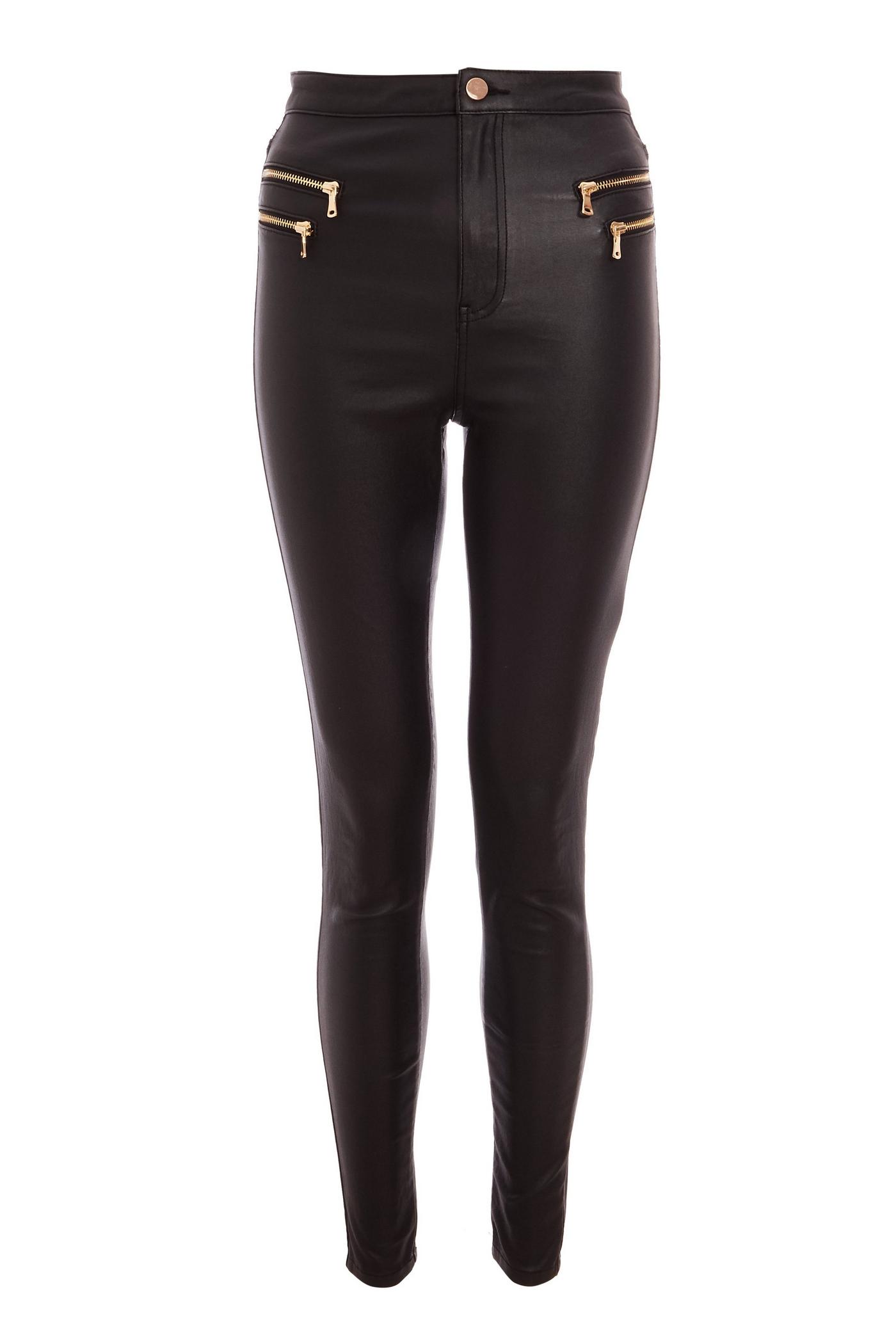Black Faux Leather Zip Detail Skinny Trousers