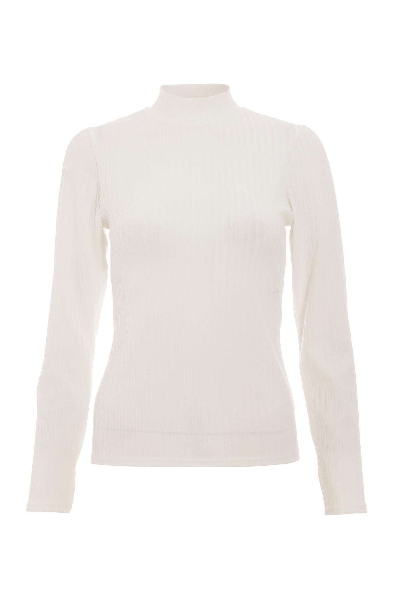 Cream Knit Ribbed Turtle Neck Top