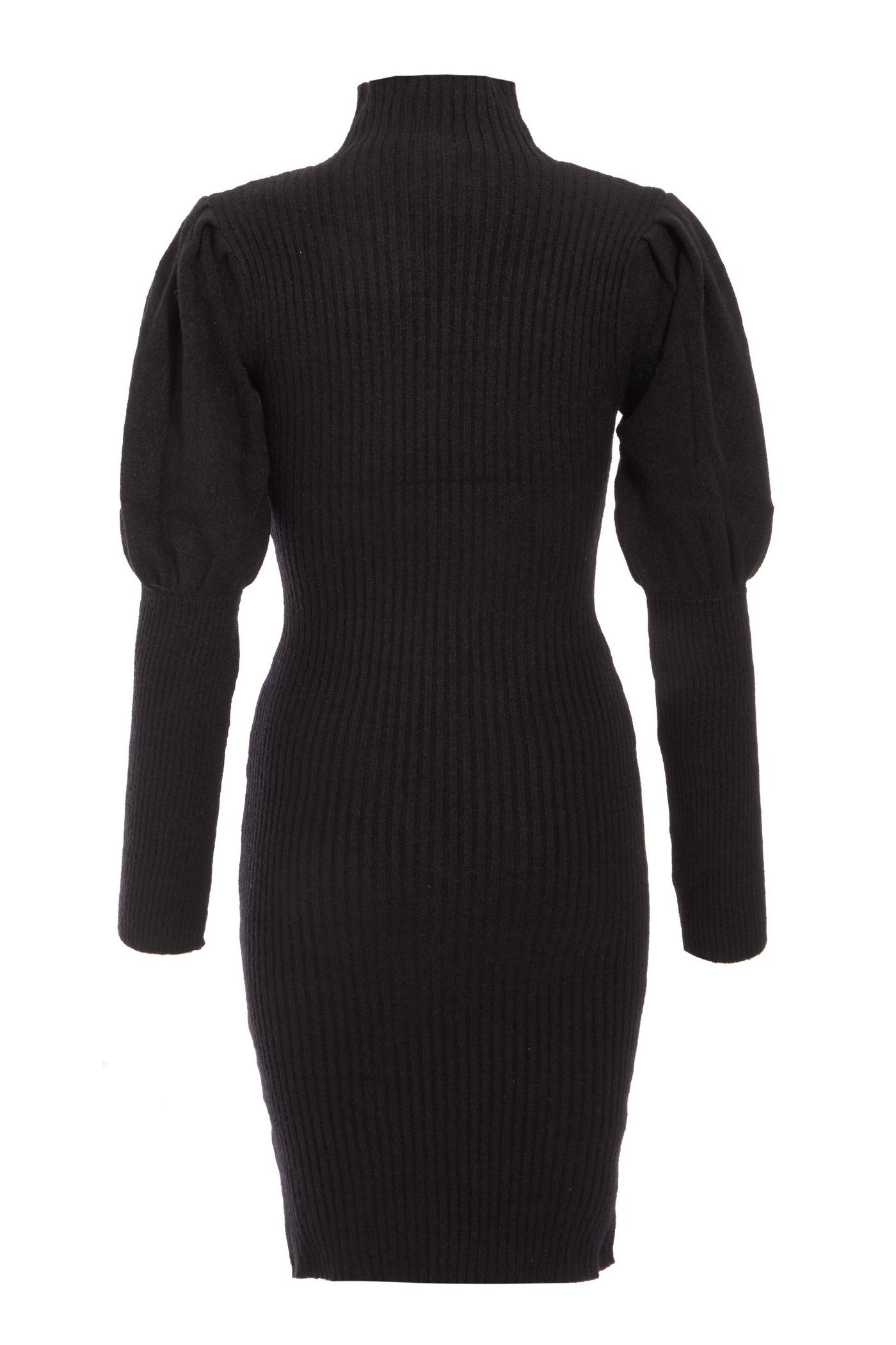 Black Puff Sleeve Knitted Jumper Dress