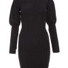 Black Puff Sleeve Knitted Jumper Dress