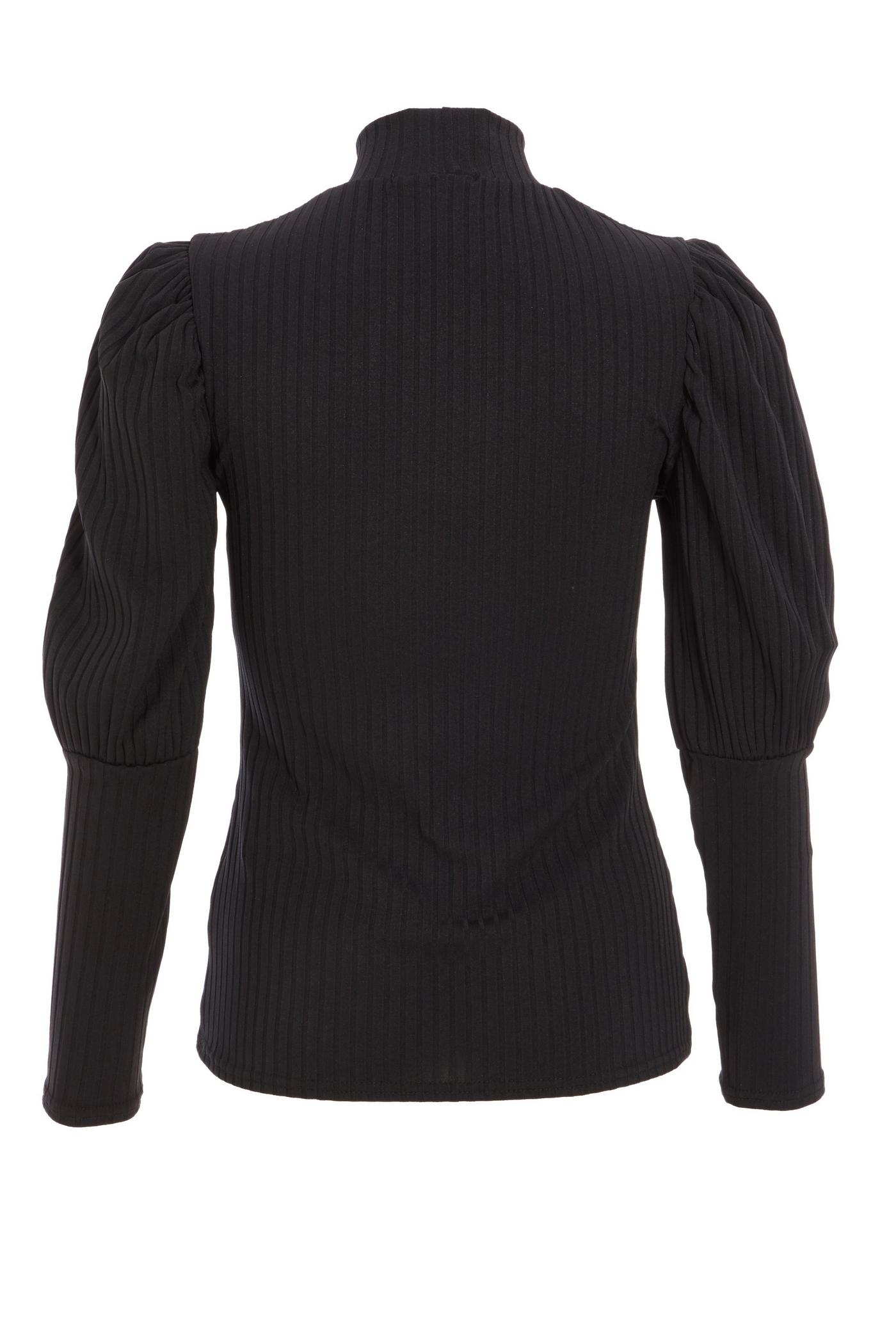 Black Ribbed Puff Sleeve Top